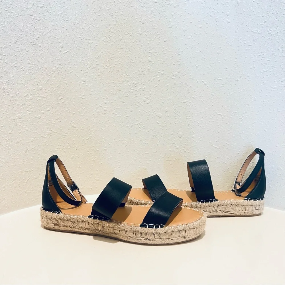 Splendid Women’s Morgan Black Leather Platform Espadrille Sandals Sz 7 NWT